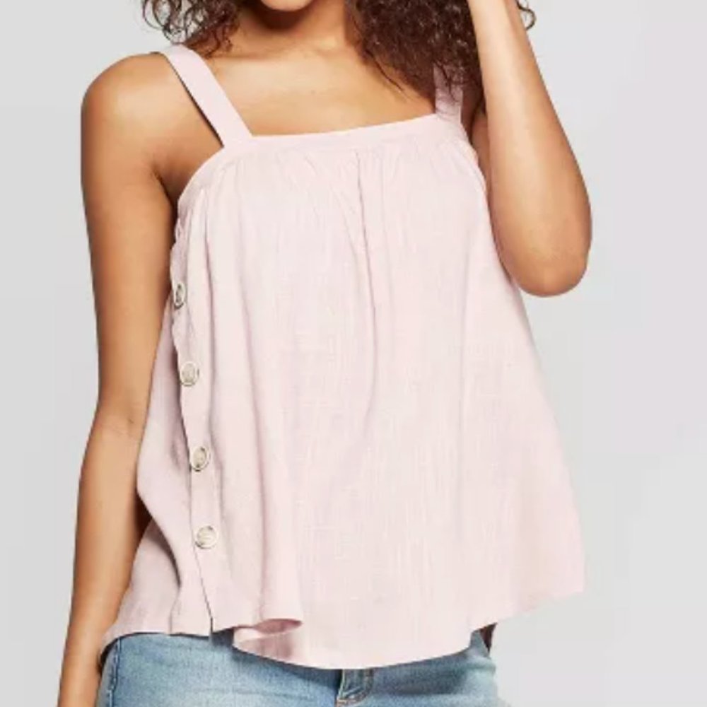 Sleeveless Square Neck Side Button Tank Top